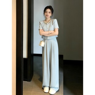 专柜轻奢名媛小香风套装女2026夏季新款显瘦气质阔腿裤两件套