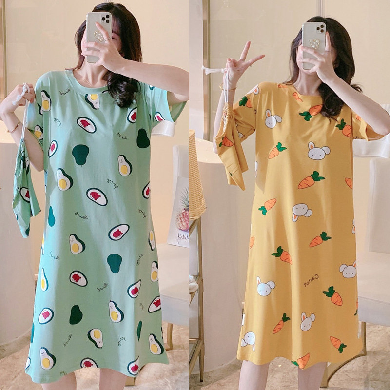 【买一送一】新款睡裙女款夏季短袖卡通长款睡衣夏天连衣裙家居服