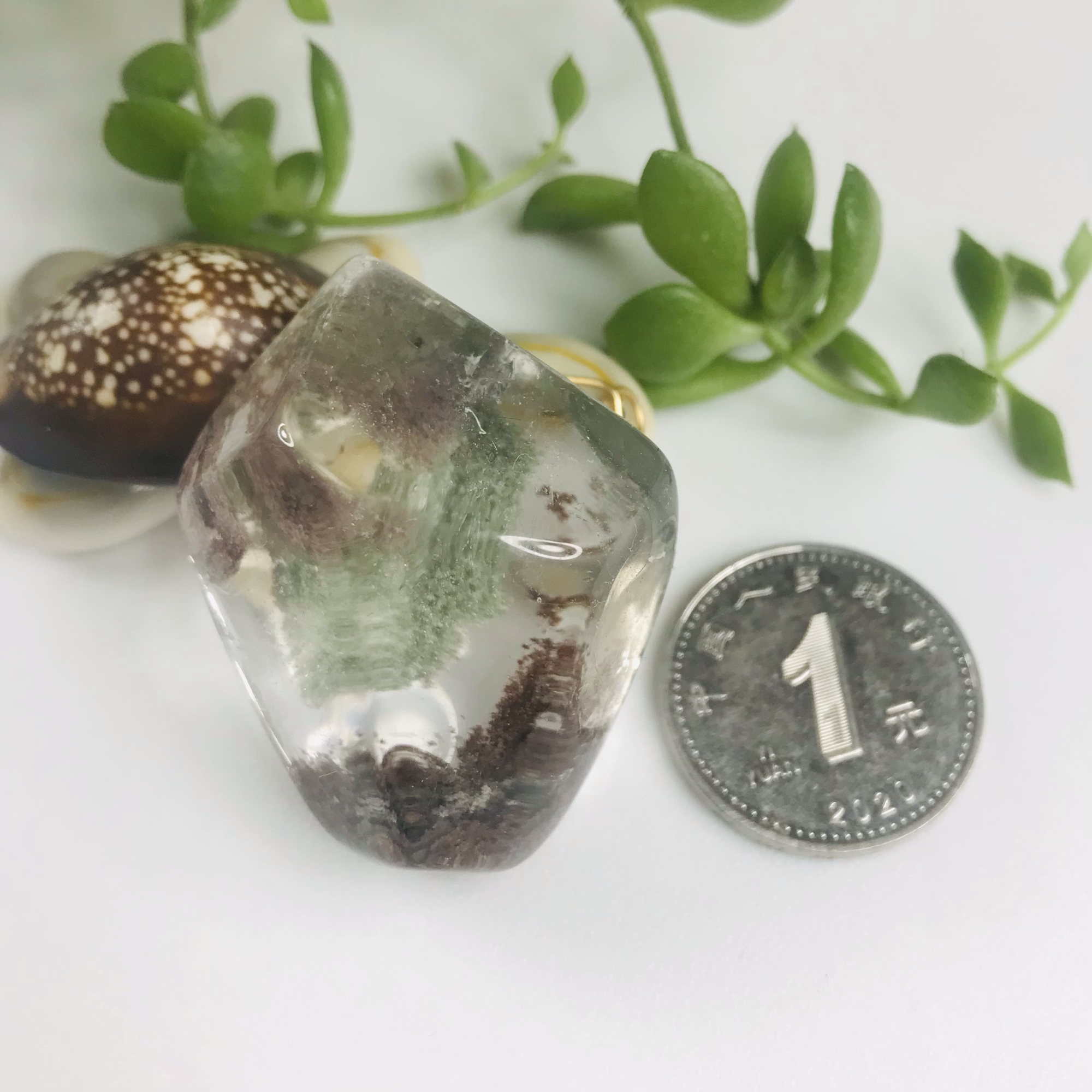 天然水晶绿幽灵四季花幽灵摆件手把件吊坠千层原石招财转运风水