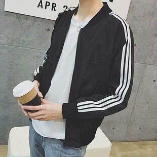 男生黑色夹克韩版时尚拉链立领棒球服夏季薄外套修身显瘦外衣