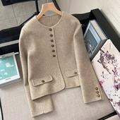 简约轻奢感气质小香风羊驼毛呢短外套双面羊绒女士大衣秋冬新款