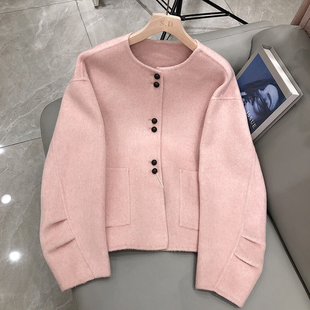 小香风双面羊绒大衣女秋冬款时尚蝙蝠袖高级感减龄短款羊毛呢外套