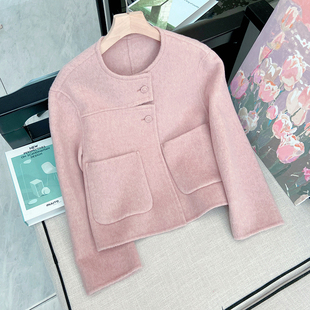 双面羊绒大衣女短款绵羊毛圆领小个子毛呢外套秋款新款冬高级感