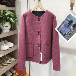 秋冬新品可以两面穿的羊绒大衣女短款小香风圆领羊毛呢子外套划算