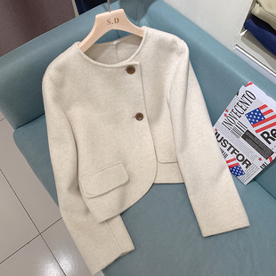 秋冬新款日系名媛小香风兔毛双面羊绒大衣女短款羊毛呢桑蚕丝外套