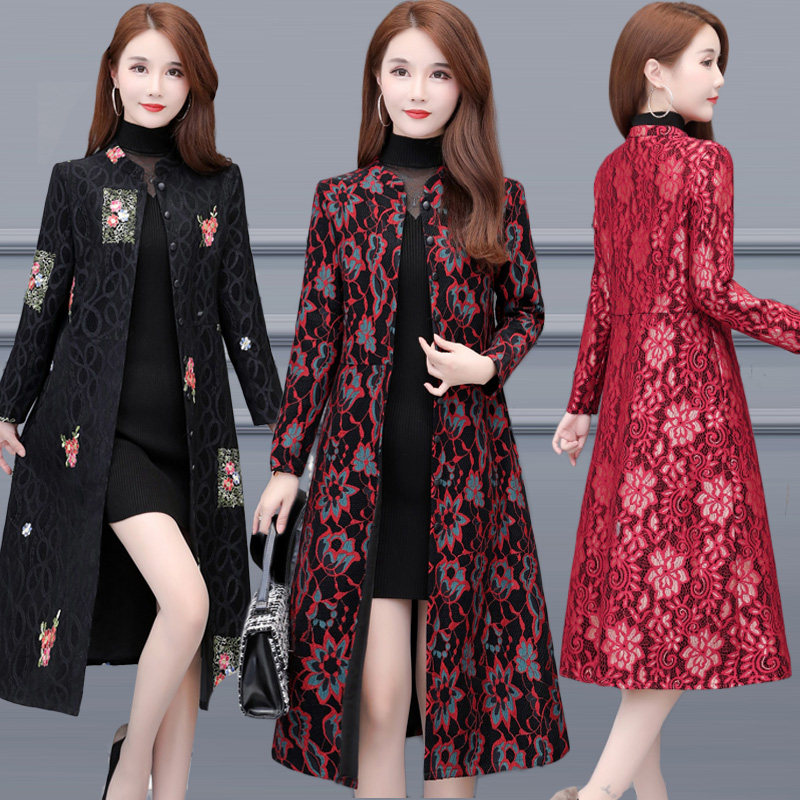 風衣女裝韓版春秋裝四五十歲媽媽花色中長款洋氣印花收腰顯瘦外套在類目 女裝/女士精品, 風衣中 - 來自Buy2taobao.com提供專業的淘寶代購服務