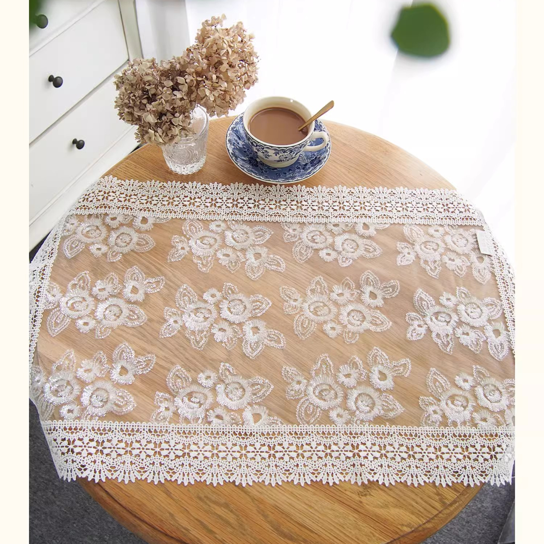 法式轻奢白色蕾丝盖巾 韩式小清新防尘装饰桌布垫床头柜茶几盖布