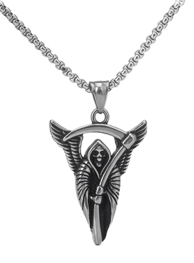 钛钢不锈钢男女死神镰刀项链