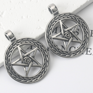 不锈钢镂空五角星圆形吊坠坠子手链项链配饰diy钛钢饰品配件辅料