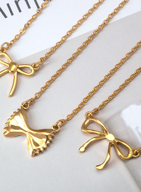不锈钢钛钢女蝴蝶结领结锁骨链