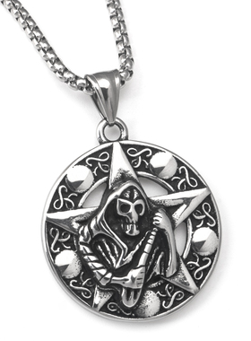 不锈钢钛钢男女死神五角星项链