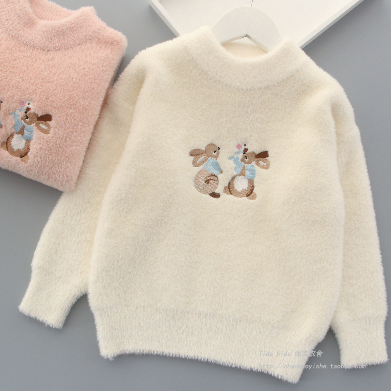 女童加厚毛衣秋冬装水貂绒针织衫