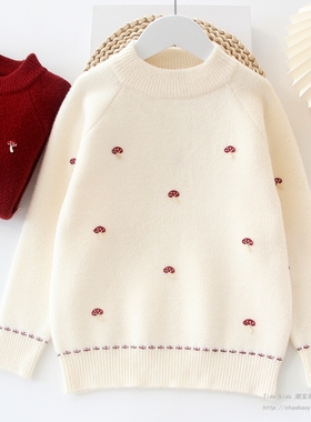 女童毛衣加厚冬装2025新款中大儿童圣诞红色针织衫女孩新年打底衫