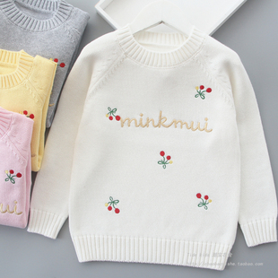 儿童套头打底衫 新款 中大童女孩上衣 2024春装 女童毛衣纯棉针织线衫