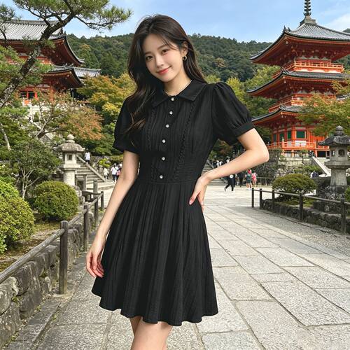 少女新款夏季法式小个子高级感裙子学院风收腰连衣裙短裙送安全裤
