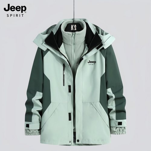 JEEP防风夹克外套男户外三合一可拆卸秋冬季品牌加绒加厚冲锋衣女