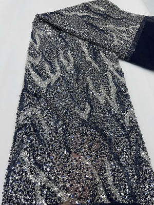 高端灰色网纱网纱蕾丝面料重工珠片DIY珠串刺绣礼服亮片服装布料