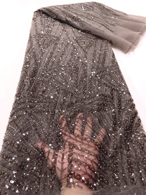 新品外贸红色黑色蕾丝面料重工珠片DIY刺绣礼服亮片新娘服装布料