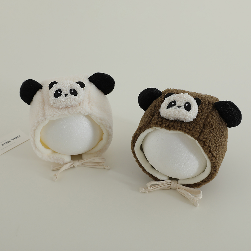 熊猫加厚婴儿帽子秋冬季毛宝宝绒帽针织帽冬天儿童保暖护耳秋冬款