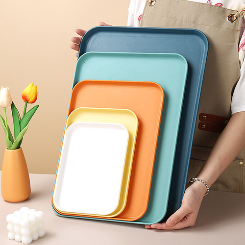 家用加厚塑料托盘大号茶杯长方形水果创意客厅水杯盘幼儿园彩泥盘