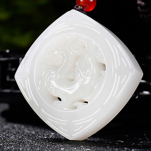 新疆大师张亚龙作品和田玉羊脂白玉仿古龙挂件27.62克