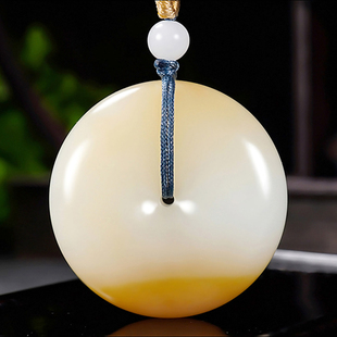 新疆冯立辉作品和田玉金山料糖羊脂白玉平安扣挂件26.66克