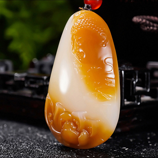 新疆冯立辉作品和田玉且末金山料糖白玉大日如来挂件27.10克