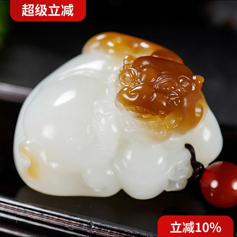 新疆张亚龙作品和田玉且末金山料糖羊脂白玉貔貅挂件52.27克