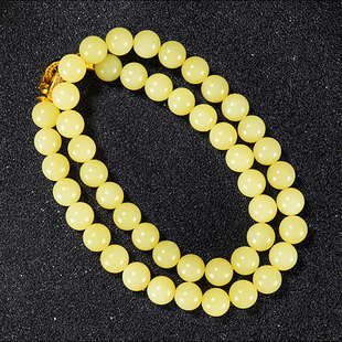 新疆和田玉若羌黄玉圆珠项链 A卡10