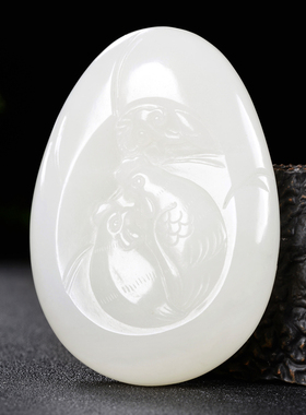 新疆和田玉白玉官上加官把件143.3577克