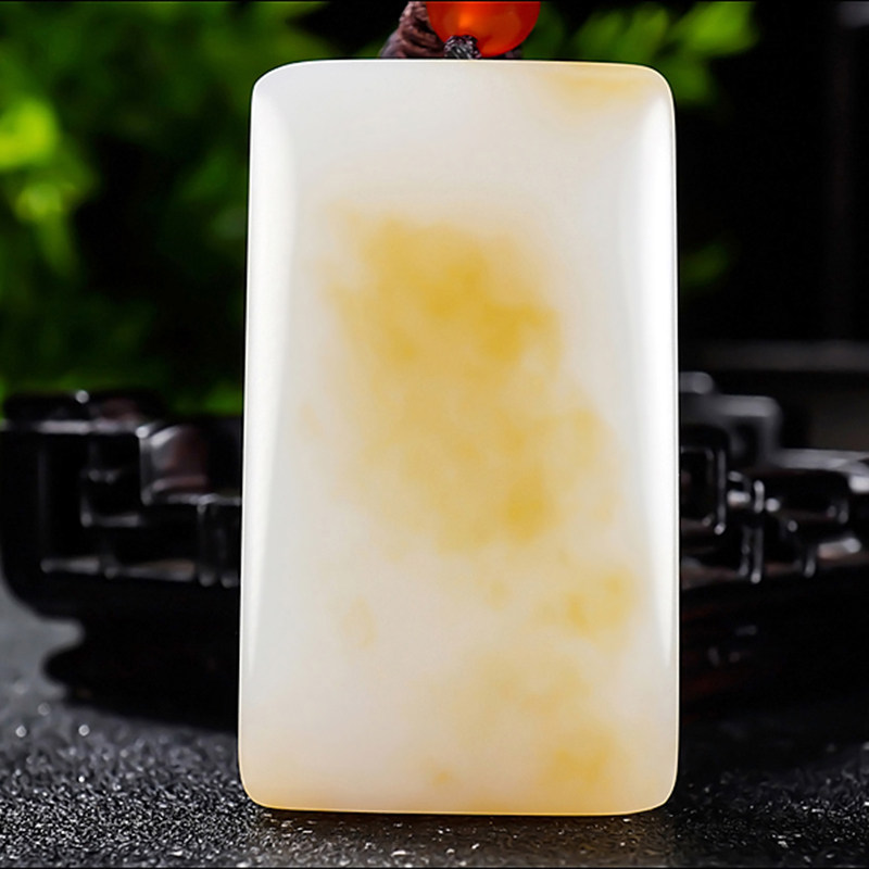 新疆冯立辉作品和田玉且末料糖羊脂白玉平安无事牌挂件53.07克