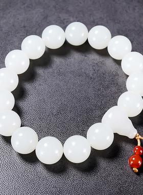 新疆大师张亚龙作品和田玉羊脂白玉圆珠手链48.79克 卡12