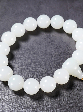 新疆大师张亚龙作品和田玉羊脂白玉圆珠手链49.97克 卡12