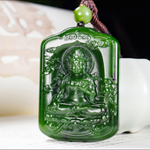 新疆和田玉俄料阳绿7号矿红皮碧玉观音挂件57.02克冯立辉作品