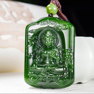 新疆和田玉俄料阳绿7号矿红皮碧玉观音挂件57.02克冯立辉作品