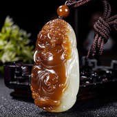 新疆大师冯立辉作品和田玉糖白玉且末金山料财神挂件37.14克