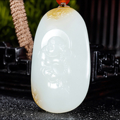 新疆大师冯立辉作品 和田玉且末料糖羊脂白玉笑佛挂件27.67克
