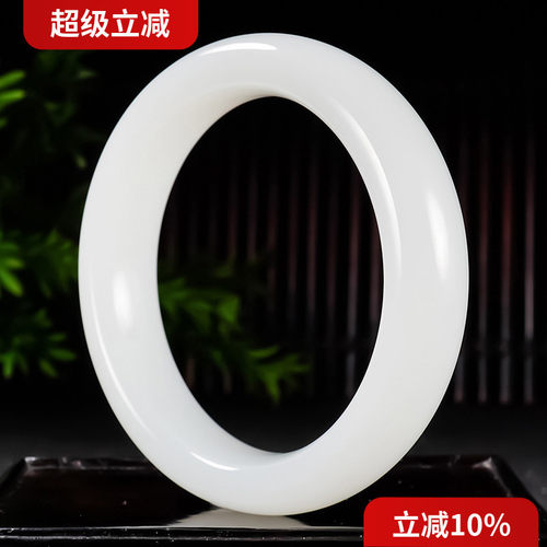 新疆谭琪俊作品和田玉油膏料过灯羊脂白玉手镯65.94克 内径55mm