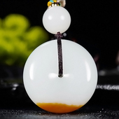 新疆大师冯立辉作品和田玉且末金山料糖羊脂白玉平安扣30.08克