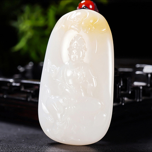 新疆冯立辉作品和田玉糖羊脂玉且末金山料大势至菩萨挂件40.21克