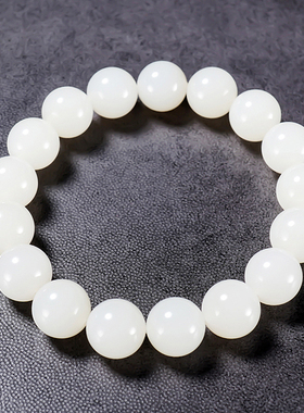 新疆大师张亚龙作品和田玉羊脂白玉圆珠手链42.00克 卡12