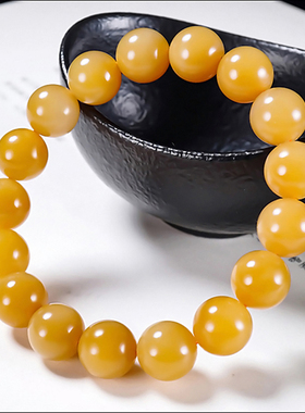 新疆冯立辉作品和田玉且末金山料糖玉圆珠手链手串43.85克 卡12