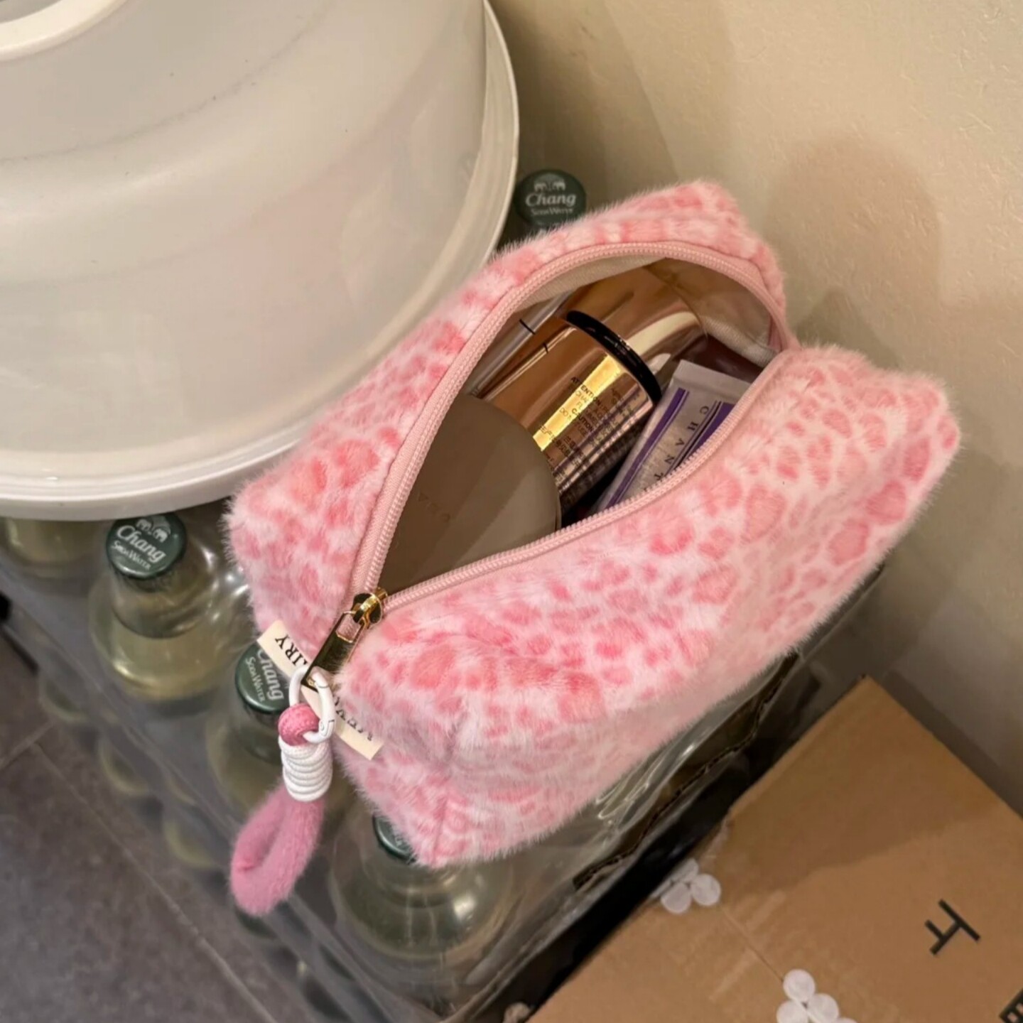 日本正品粉色豹纹毛绒手