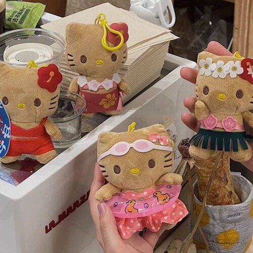日本夏威夷HelloKitty挂件黑皮海边可爱钥匙扣凯蒂猫包包挂件女生