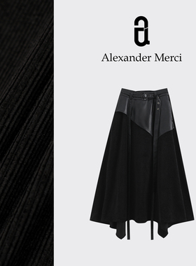 【玄夜拼章】暗黑山本风拼皮灯芯绒腰封半身裙 D25T112301