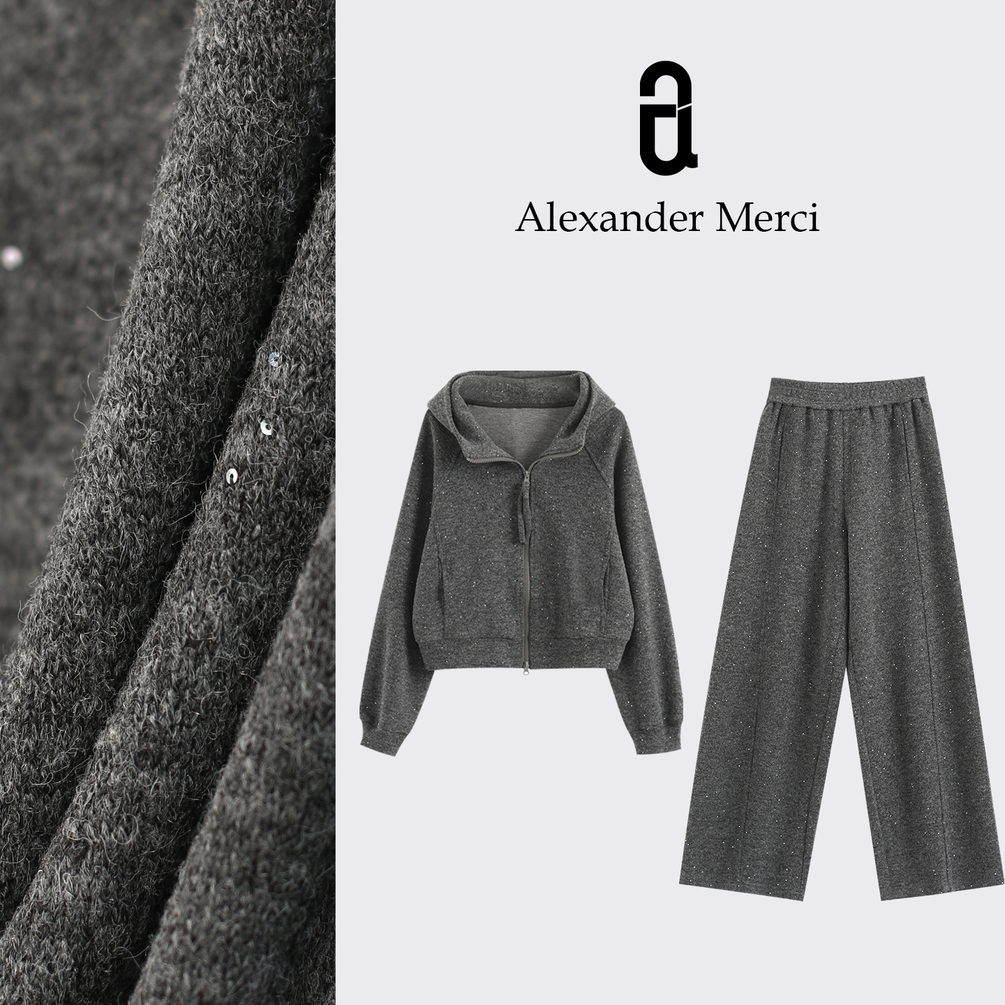 【星光闪耀】加绒休闲运动套装细闪高腰直筒裤两件套 D25T10301