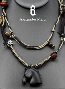 外单高货bi冲！金丝檀+黑玛瑙 马年项链 AD26S10703