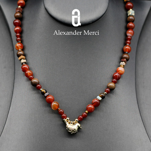 法单B入巨美天然红玛瑙檀木虎眼好寓意项链AD25S122620