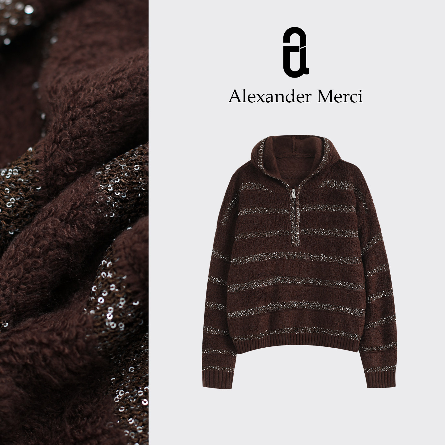 【许你耀眼】羊毛混纺亮片超暖和前拉链帽衫 D25T10318,女装/女士精品,汉服上装,淘宝优惠券,粉丝福利购,淘宝优惠卷