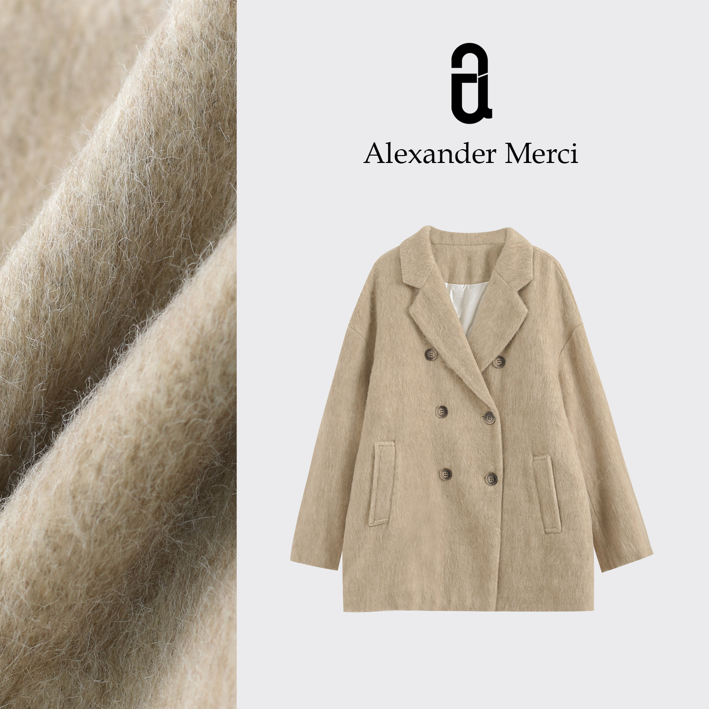 【MAX毛呢西装大衣】冬季翻领时尚双排扣一手长大衣D25T112311